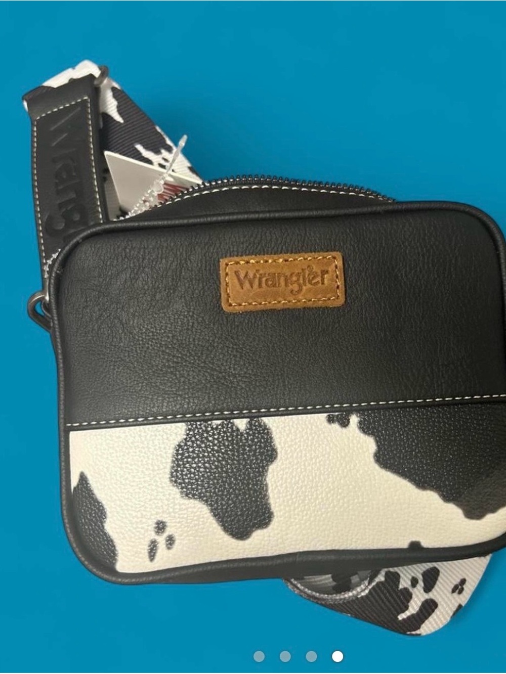 Wrangler Black and White Cowhide-Pattern Crossbody Belt Bag